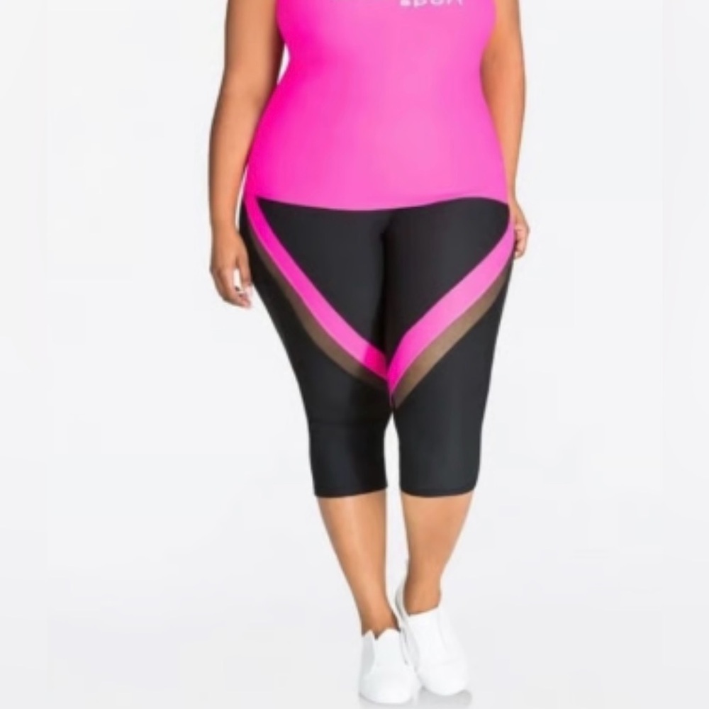 Bebe Black and Pink Capri Pants with Chevron Design